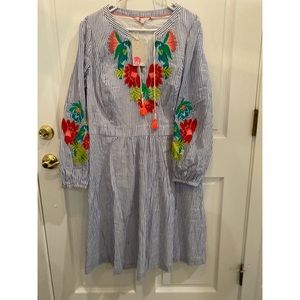 Boden Embroidered Parrot Seersucker Dress NWT